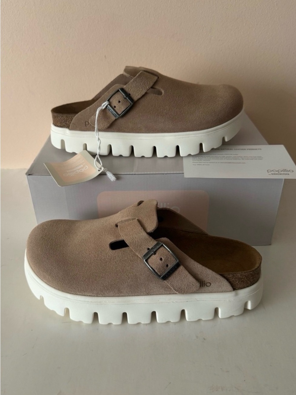 Birkenstock Papillio Boston Pap Chunky Platform Suede Clog. 6, 7, 8, 37, 38, 39